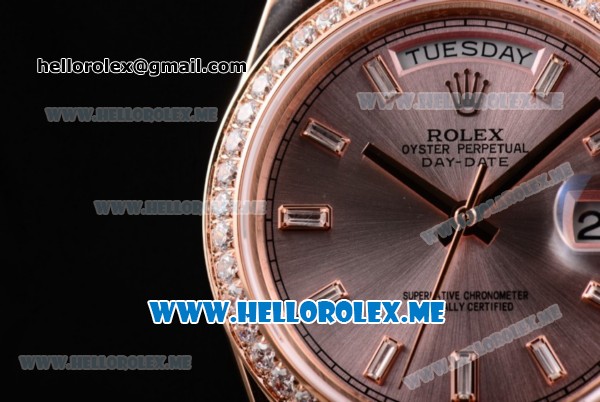 Rolex Day-Date Swiss ETA 2836 Automatic Rose Gold Case/Bracelet with Silver Dial and Stick Markers Diamonds Bezel (BP) - Click Image to Close